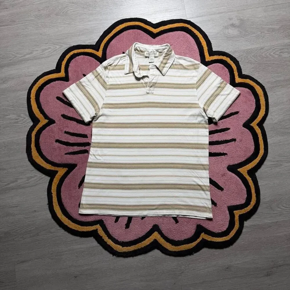 Banana Republic Striped Polo Shirt Size Medium Whhite Tan